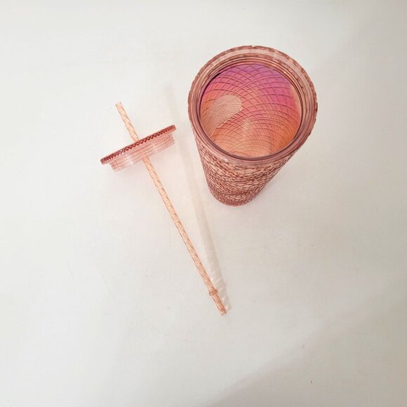 Starbucks 24 Oz Rose Gold Diamond Patterned Tumbler With Straw - Picture 4 of 5